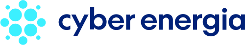 Cyber Energia logo featuring an abstract circular icon in aqua, representing connectivity and innovation, followed by the company name in bold dark blue text.